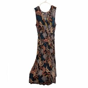 Timing Tropical Leaf Maxi Dress - Blue and Tan Size 2X #403